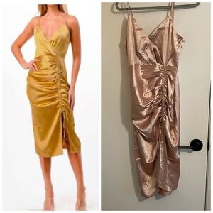 NWT Dance & Marvel Ruched Midi Cocktail Dress in Champagne